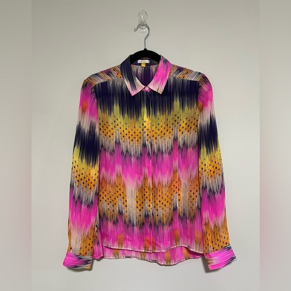 Leifsdottir Anthropologie Multicolor Semi-Sheer Button Down Top Size 4 Office